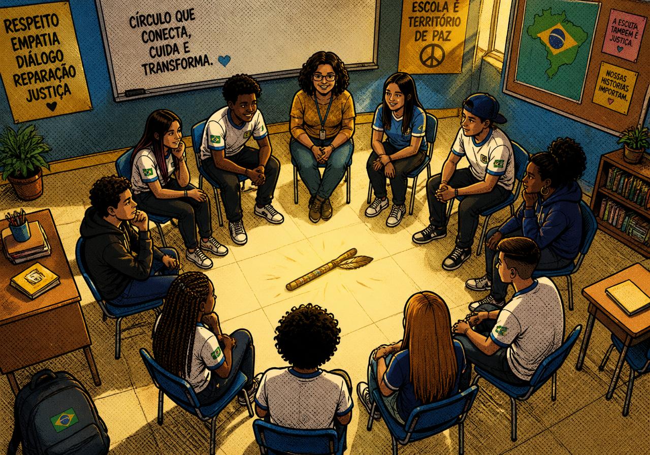 Sala em círculo de justiça restaurativa